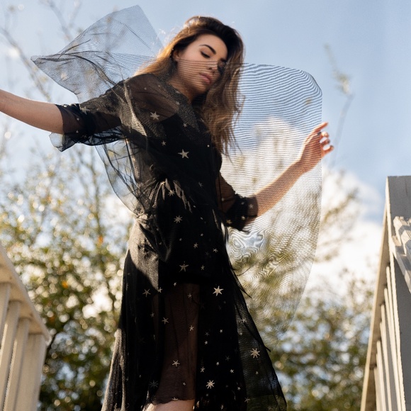 NWOT Star-embroidered mesh Midi Dress by Maje - Picture 2 of 5